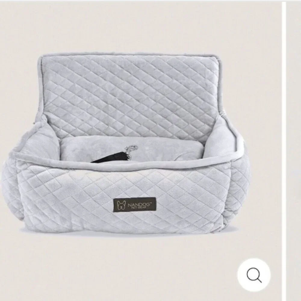 NanDog Dog Car Safety Seat w/ Belt Travel Cushion Bed Nonslip Quilted Gray NWT